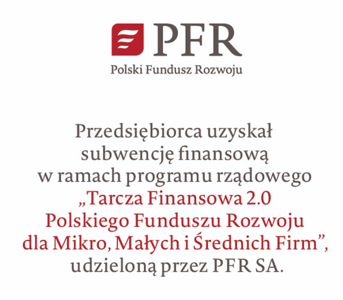 Logotypy: Polski Fundusz Rozwoju — informacja o wsparciu